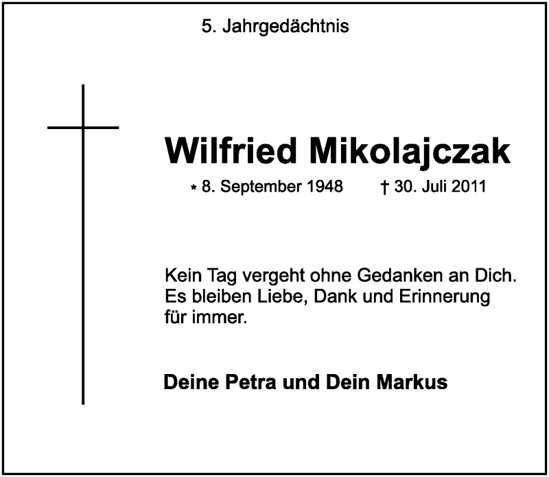  Traueranzeige für Wilfried Mikolajczak vom 27.07.2016 aus  Extra Blatt 