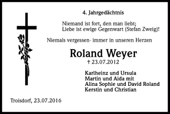 Anzeige von Roland Weyer von Kölner Stadt-Anzeiger / Kölnische Rundschau / Express