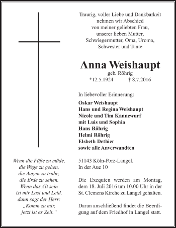 Anzeige von Anna Weishaupt 