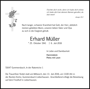 Anzeige von Erhard Müller von Kölner Stadt-Anzeiger / Kölnische Rundschau / Express