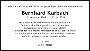 Anzeige von Bernhard Karbach von Kölner Stadt-Anzeiger / Kölnische Rundschau / Express
