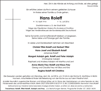Anzeige von Hans Roleff von  Schlossbote/Werbekurier 