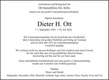 Anzeige von Dieter Ott von Kölner Stadt-Anzeiger / Kölnische Rundschau / Express