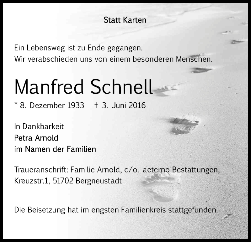  Traueranzeige für Manfred Schnell vom 02.07.2016 aus Kölner Stadt-Anzeiger / Kölnische Rundschau / Express