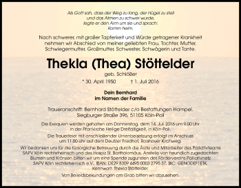 Anzeige von Thekla Stöttelder von Kölner Stadt-Anzeiger / Kölnische Rundschau / Express