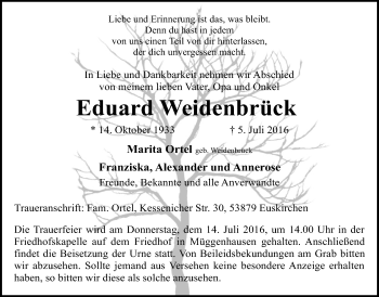 Anzeige von Eduard Weidenbrück von  Blickpunkt Euskirchen 