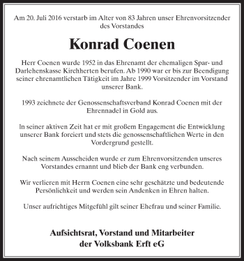 Anzeige von Konrad Coenen von  Werbepost 