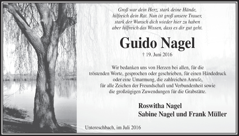  Traueranzeige für Guido Nagel vom 20.07.2016 aus  Bergisches Handelsblatt 