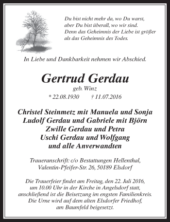 Anzeige von Gertrud Gerdau von  Werbepost 