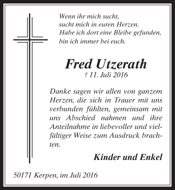 Anzeige von Fred Utzerath von  Werbepost 