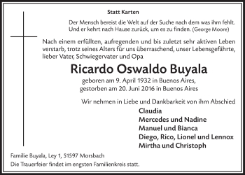 Anzeige von Ricardo Oswaldo Buyala von  Lokalanzeiger 