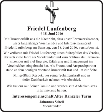Anzeige von Friedel Laufenberg von  Extra Blatt 