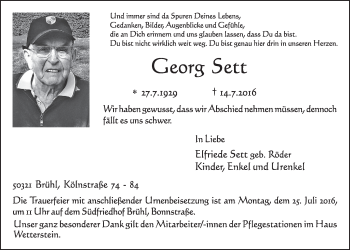 Anzeige von Georg Sett von  Schlossbote/Werbekurier 