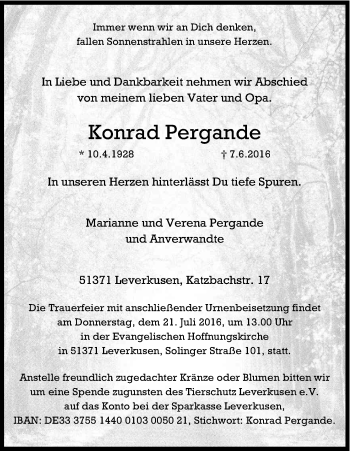 Anzeige von Konrad Pergande von Kölner Stadt-Anzeiger / Kölnische Rundschau / Express