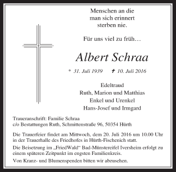 Anzeige von Albert Schraa von  Wochenende 