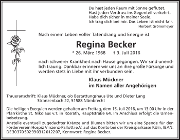 Anzeige von Regina Becker von  Lokalanzeiger 