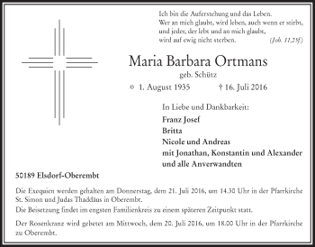 Anzeige von Maria Barbara Ortmans von  Werbepost 