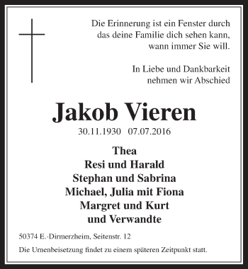 Anzeige von Jakob Vieren von  Werbepost 