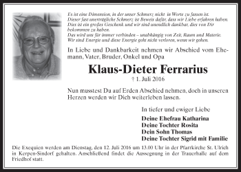 Anzeige von Klaus-Dieter Ferrarius von  Werbepost 