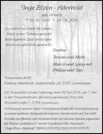 Anzeige von Inge Zitzen-Aderhold von  Lokale Informationen 