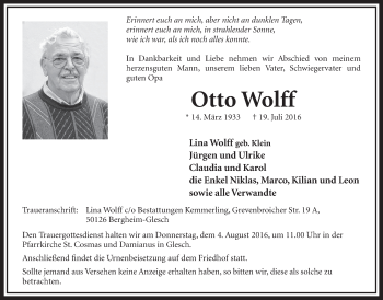 Anzeige von Otto Wolff von  Sonntags-Post 