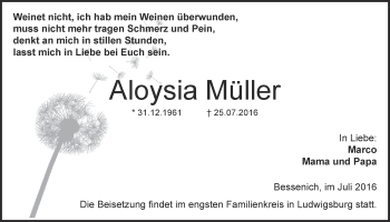 Anzeige von Aloysia Müller von  Blickpunkt Euskirchen 