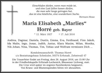 Anzeige von Maria Elisabeth Horré von  Werbepost 