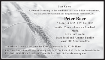 Anzeige von Peter Baer von  Wochenende 