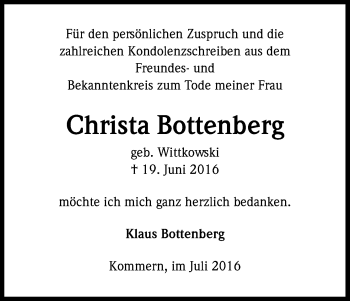 Anzeige von Christa Bottenberg von Kölner Stadt-Anzeiger / Kölnische Rundschau / Express