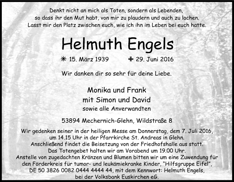  Traueranzeige für Helmuth Engels vom 02.07.2016 aus Kölner Stadt-Anzeiger / Kölnische Rundschau / Express