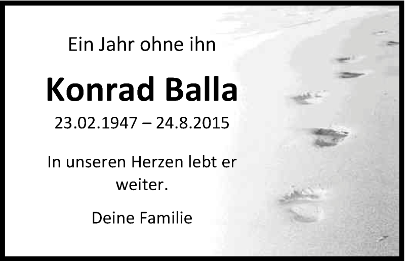  Traueranzeige für Konrad Balla vom 24.08.2016 aus Kölner Stadt-Anzeiger / Kölnische Rundschau / Express