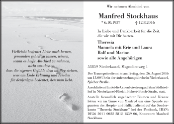 Anzeige von Manfred Stockhaus von  Extra Blatt 