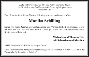 Anzeige von Monika Schilling von  Schaufenster/Blickpunkt 