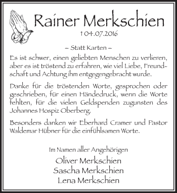 Anzeige von Rainer Merkschien von  Anzeigen Echo 