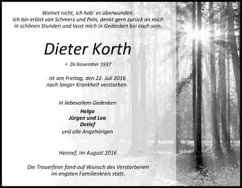 Anzeige von Dieter Korth von Kölner Stadt-Anzeiger / Kölnische Rundschau / Express