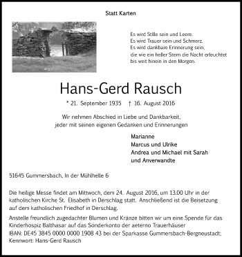 Anzeige von Hans-Gerd Rausch von Kölner Stadt-Anzeiger / Kölnische Rundschau / Express