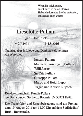 Anzeige von Lieselotte Pullara von  Schlossbote/Werbekurier 