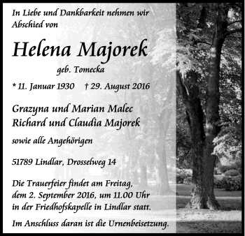 Anzeige von Helena Majorek von Kölner Stadt-Anzeiger / Kölnische Rundschau / Express