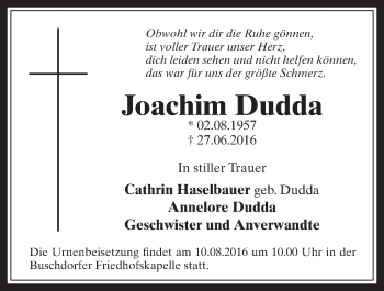 Anzeige von Joachim Dudda von  Schaufenster/Blickpunkt 