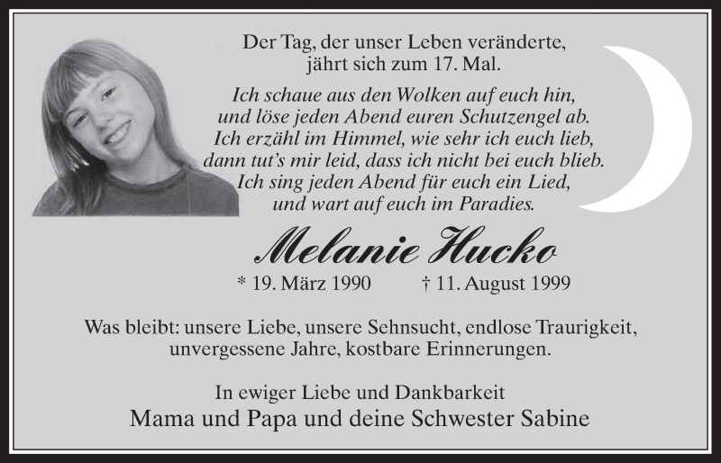  Traueranzeige für Melanie Hucko vom 18.07.2023 aus  Werbepost 