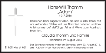 Anzeige von Hans-Willi Thomm von  Schaufenster/Blickpunkt 