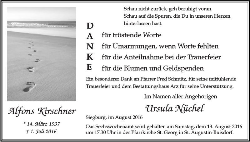  Traueranzeige für Alfons Kirschner vom 03.08.2016 aus  Extra Blatt 