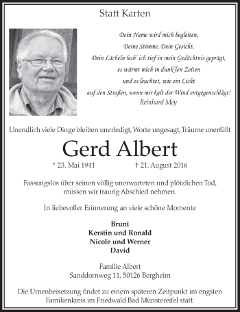 Anzeige von Gerd Albert von  Sonntags-Post 