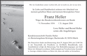 Anzeige von Franz Heller von  Wochenende 