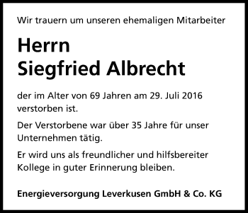 Anzeige von Siegfried Albrecht von Kölner Stadt-Anzeiger / Kölnische Rundschau / Express