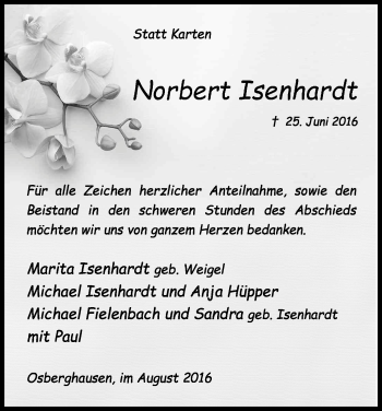 Anzeige von Norbert Isenhardt von Kölner Stadt-Anzeiger / Kölnische Rundschau / Express
