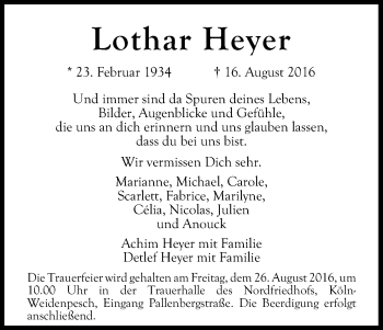 Anzeige von Lothar Heyer von Kölner Stadt-Anzeiger / Kölnische Rundschau / Express