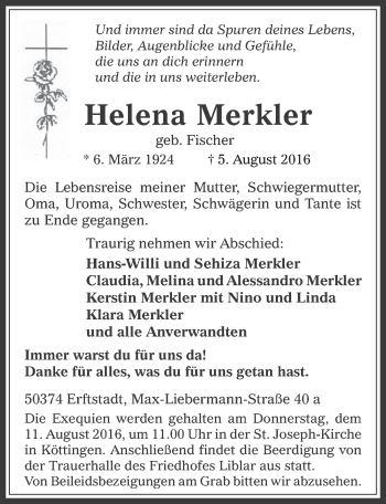 Anzeige von Helena Merkler von  Werbepost 