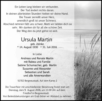 Anzeige von Ursula Martin von Kölner Stadt-Anzeiger / Kölnische Rundschau / Express