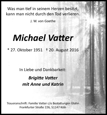 Anzeige von Michael Vatter von Kölner Stadt-Anzeiger / Kölnische Rundschau / Express